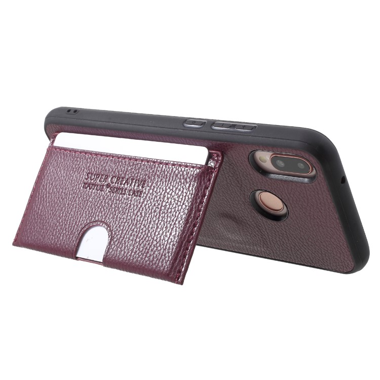 PU Leather Coated TPU Kickstand Card Holder Shell for Huawei P20 Lite/Nova 3e - Wine Red-4