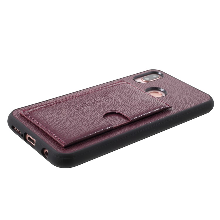 PU Leather Coated TPU Kickstand Card Holder Shell for Huawei P20 Lite/Nova 3e - Wine Red-5