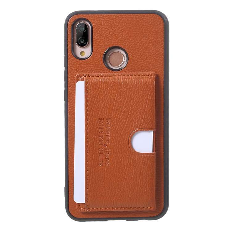 PU Leather Coated TPU Kickstand Card Slot Casing for Huawei P20 Lite/Nova 3e - Brown-1