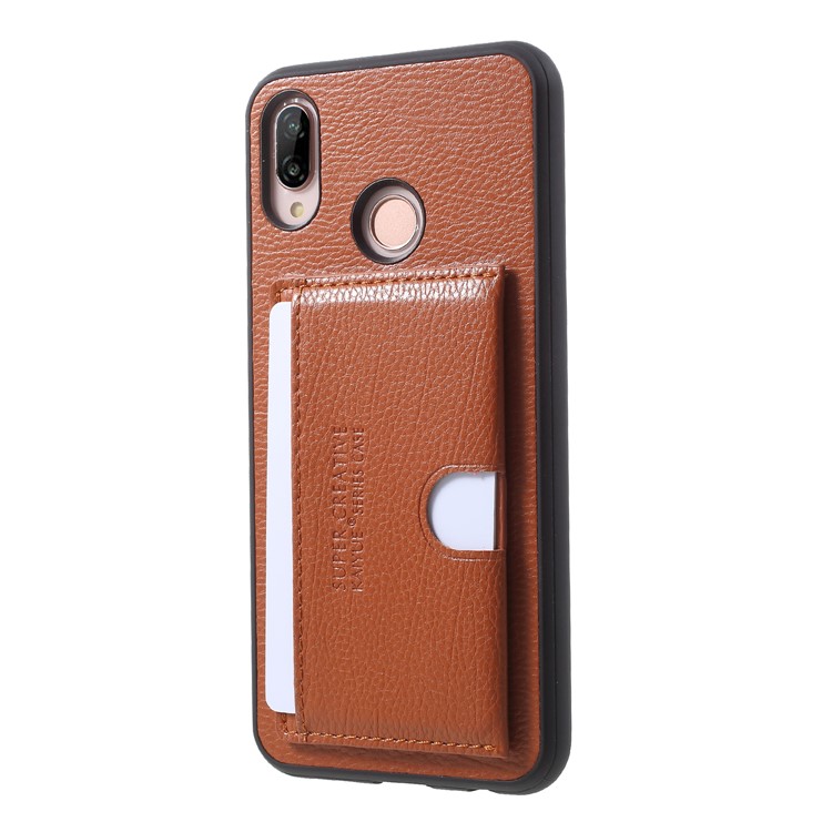 PU Leather Coated TPU Kickstand Card Slot Casing for Huawei P20 Lite/Nova 3e - Brown-3