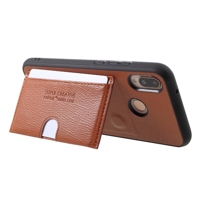 PU Leather Coated TPU Kickstand Card Slot Casing for Huawei P20 Lite/Nova 3e - Brown-4