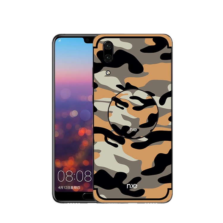 NXE Camouflage PC + TPU Hybrid Shell Case for Huawei P20 with Kickstand - Orange-1