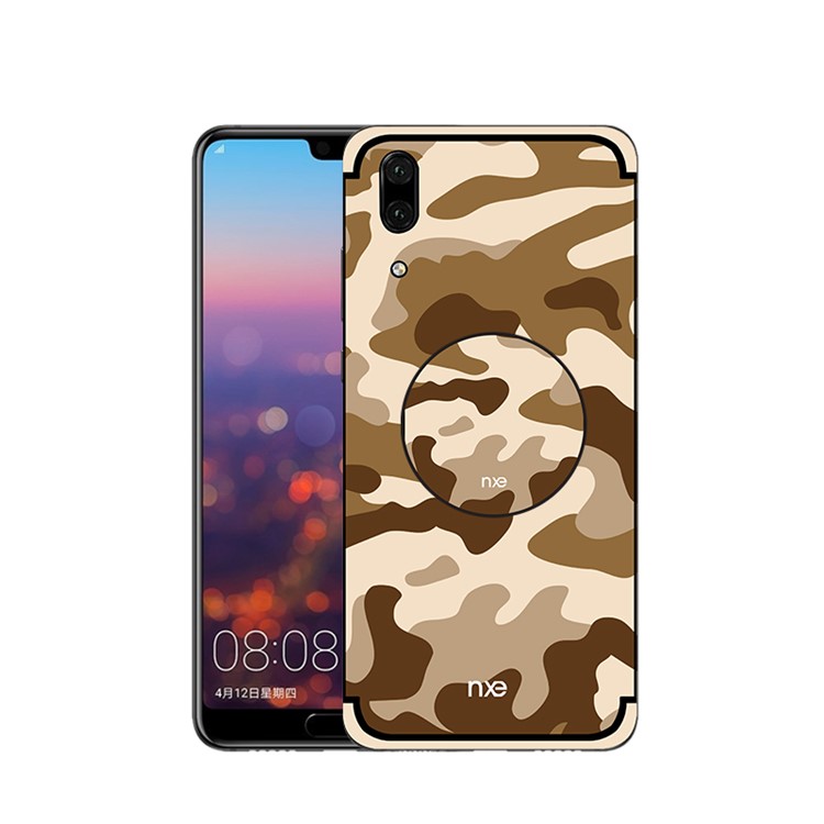 NXE Camouflage PC + TPU Hybrid Phone Casing for Huawei P20 with Kickstand - Brown-1
