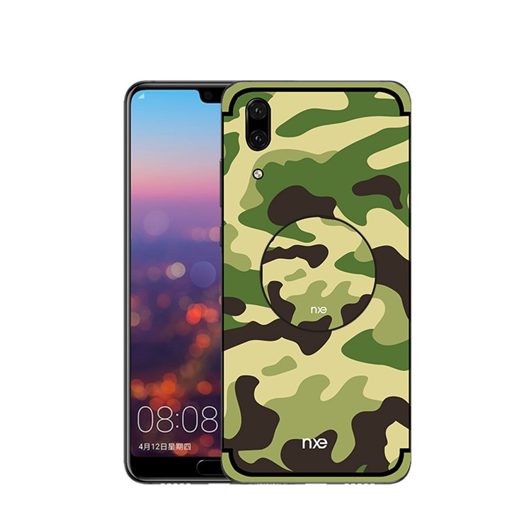 NXE Camouflage PC + TPU Combo Protective Back Case for Huawei P20 with Kickstand - Light Green-1