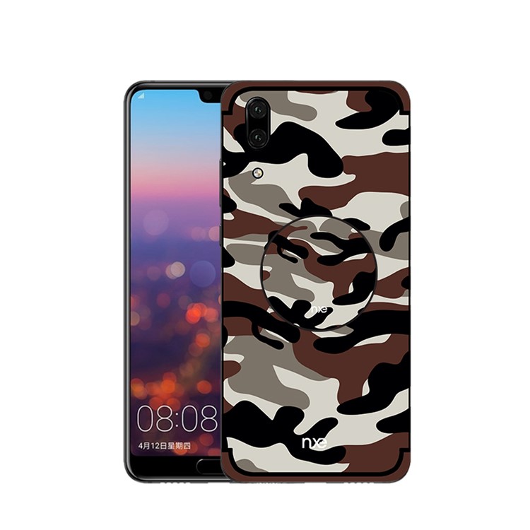 NXE Camouflage PC + TPU Combo Cover Shell for Huawei P20 with Kickstand - Coffee-1