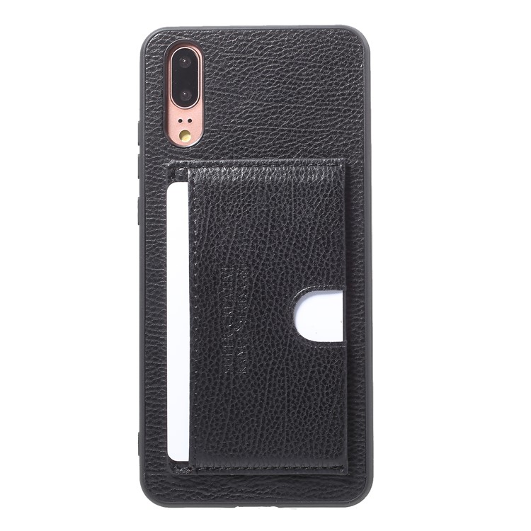 Split Leather Coated TPU Kickstand Card Holder Phone Case for Huawei P20 - Black-2