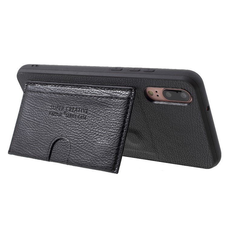 Split Leather Coated TPU Kickstand Card Holder Phone Case for Huawei P20 - Black-3