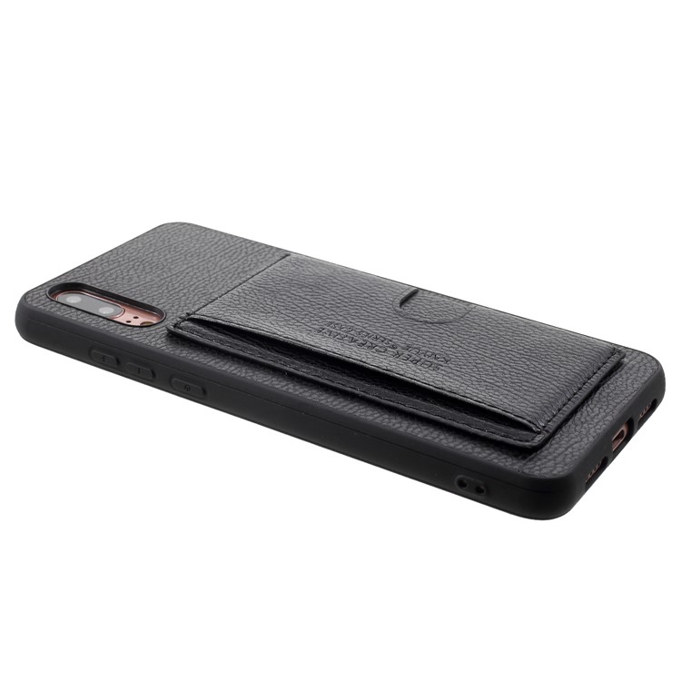 Split Leather Coated TPU Kickstand Card Holder Phone Case for Huawei P20 - Black-4