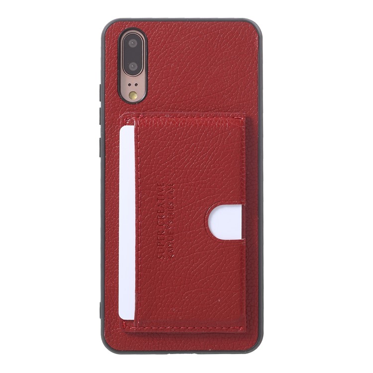 Split Leather Coated TPU Kickstand Card Holder Phone Cover for Huawei P20 - Red-1
