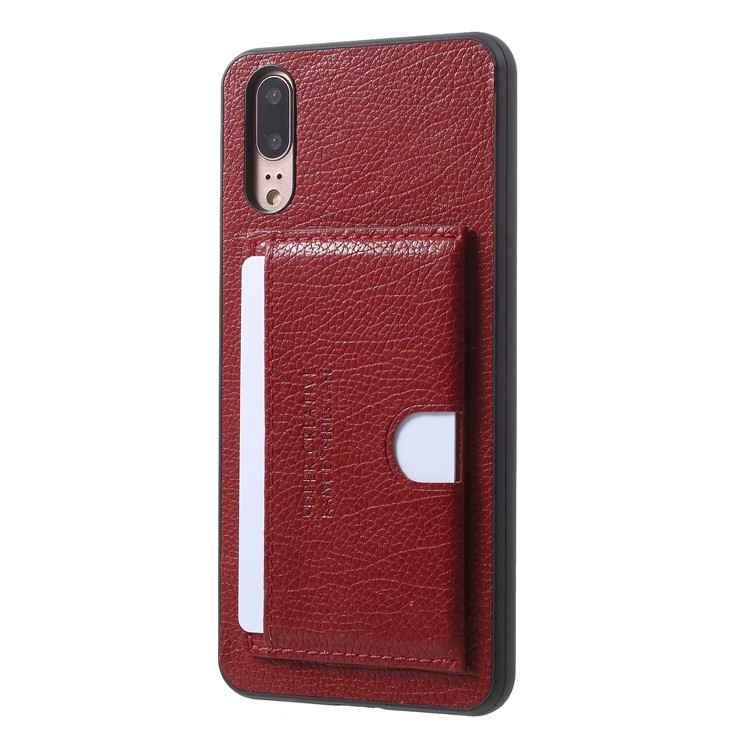 Split Leather Coated TPU Kickstand Card Holder Phone Cover for Huawei P20 - Red-2