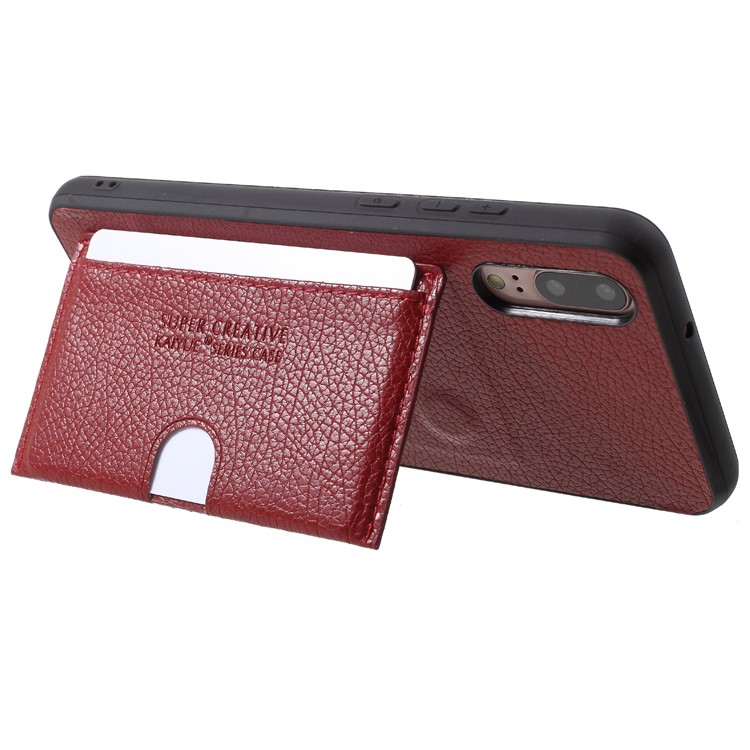 Split Leather Coated TPU Kickstand Card Holder Phone Cover for Huawei P20 - Red-3