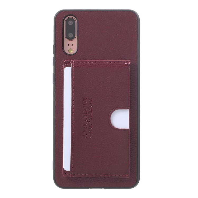 Split Leather Coated TPU Kickstand Card Holder Phone Shell for Huawei P20 - Wine Red-1