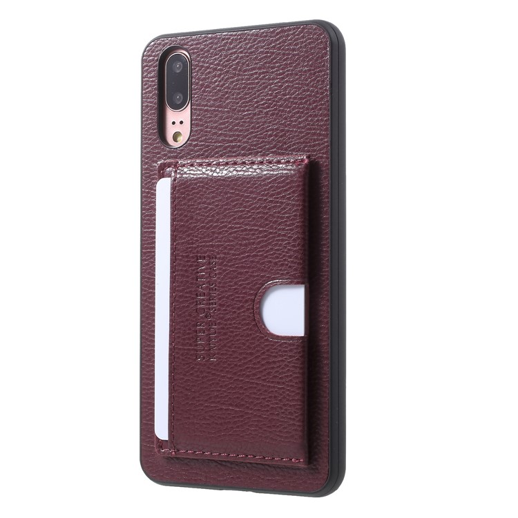 Split Leather Coated TPU Kickstand Card Holder Phone Shell for Huawei P20 - Wine Red-2