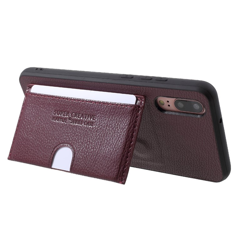 Split Leather Coated TPU Kickstand Card Holder Phone Shell for Huawei P20 - Wine Red-3