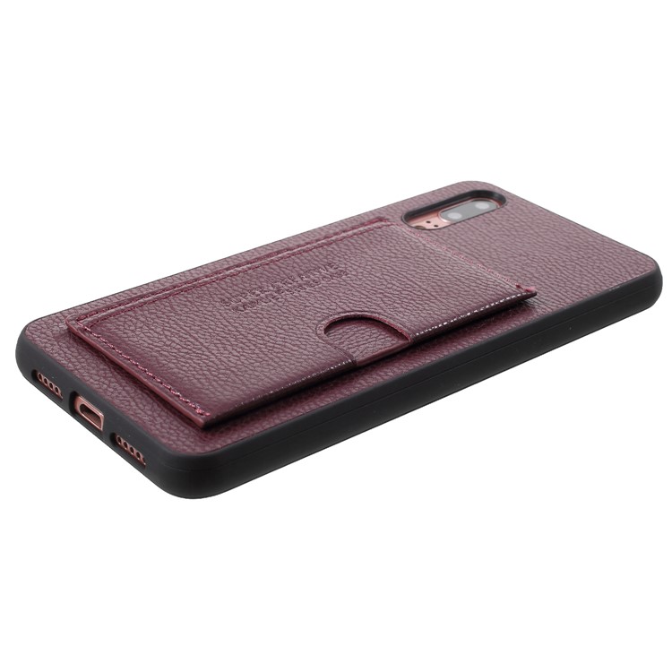 Split Leather Coated TPU Kickstand Card Holder Phone Shell for Huawei P20 - Wine Red-4