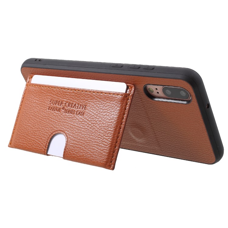 Split Leather Coated TPU Kickstand Card Holder Mobile Casing for Huawei P20 - Brown-3