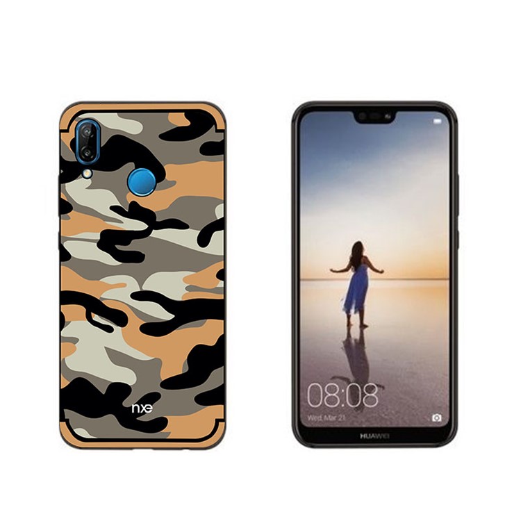 NXE Camouflage Kickstand PC TPU Hybrid Cover for Huawei P20 Lite / Nova 3e (China) - Orange-3