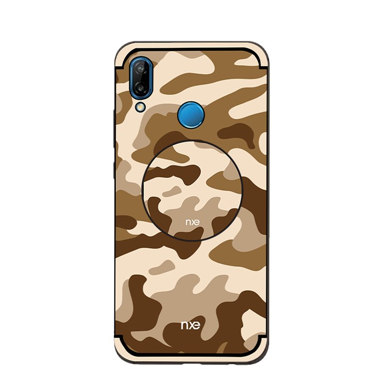 NXE Camouflage Kickstand PC TPU Hybrid Shell Case for Huawei P20 Lite / Nova 3e (China) - Brown-1
