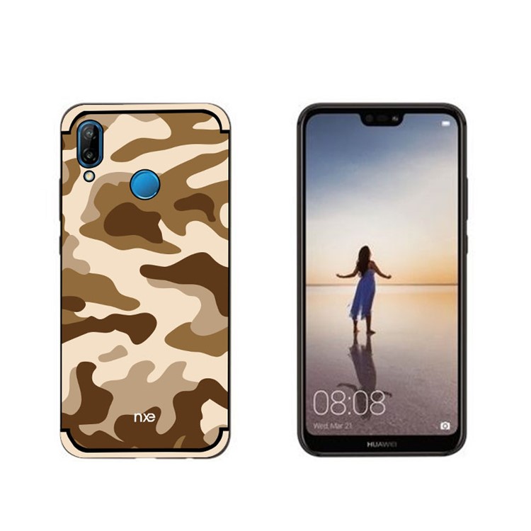 NXE Camouflage Kickstand PC TPU Hybrid Shell Case for Huawei P20 Lite / Nova 3e (China) - Brown-3