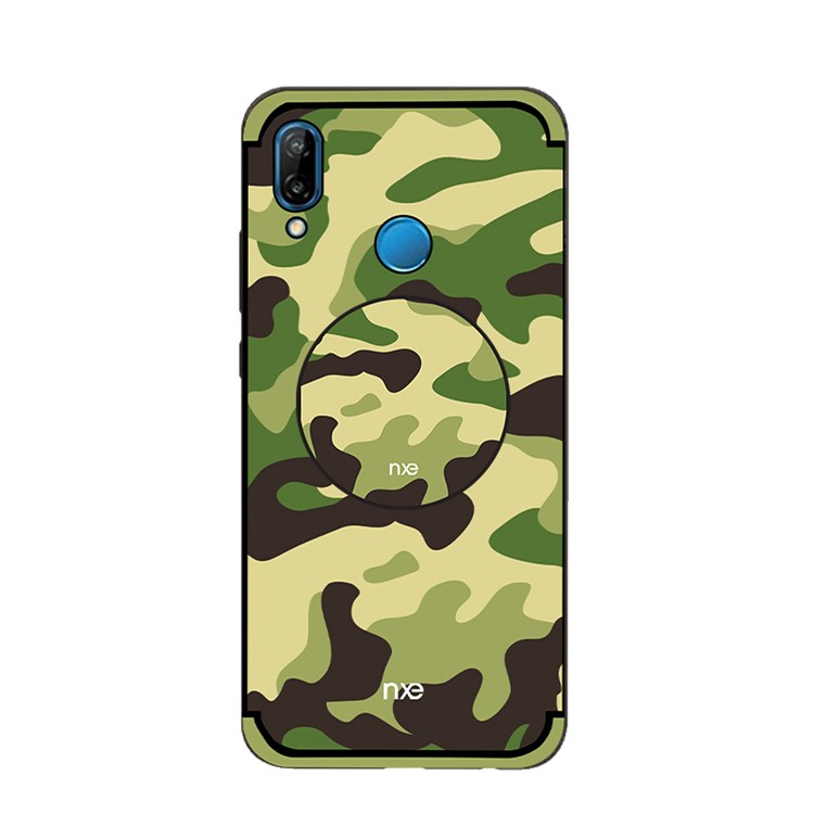 NXE Camouflage Kickstand PC TPU Hybrid Mobile Phone Back Case for Huawei P20 Lite / Nova 3e (China) - Light Green-1