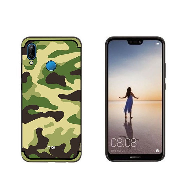 NXE Camouflage Kickstand PC TPU Hybrid Mobile Phone Back Case for Huawei P20 Lite / Nova 3e (China) - Light Green-3