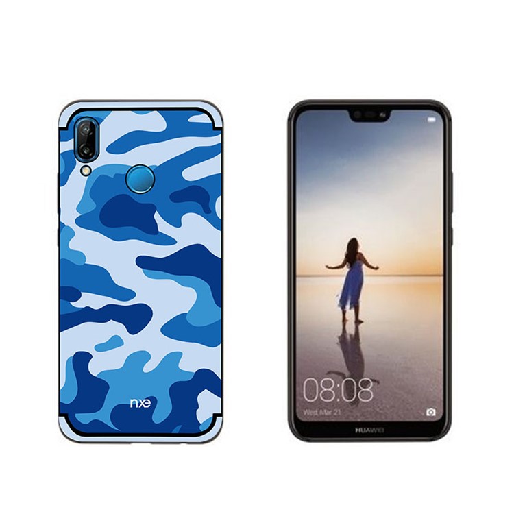 NXE Camouflage Kickstand PC TPU Combo Back Thin Case for Huawei P20 Lite / Nova 3e (China) - Blue-3