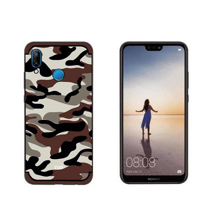NXE Camouflage Kickstand PC TPU Hybrid Cover Accessory for Huawei P20 Lite / Nova 3e (China) - Coffee-3