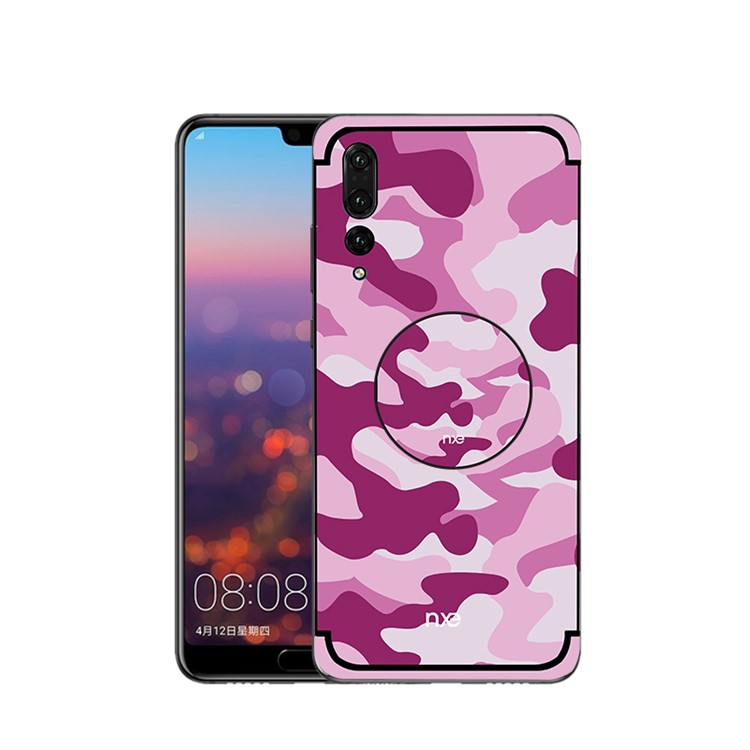NXE for Huawei P20 Pro Camouflage Pattern PC TPU Hybrid Cover with Pop Out Stand - Pink-1