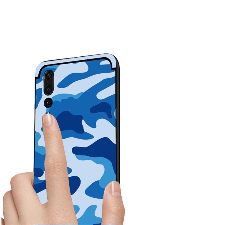 NXE for Huawei P20 Pro Camouflage Pattern PC TPU Hybrid Protection Case with Pop Out Stand - Blue-4