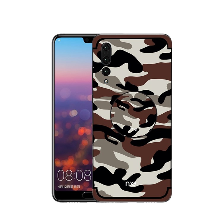 NXE for Huawei P20 Pro Camouflage Pattern PC TPU Hybrid Mobile Casing with Pop Out Stand - Coffee-1
