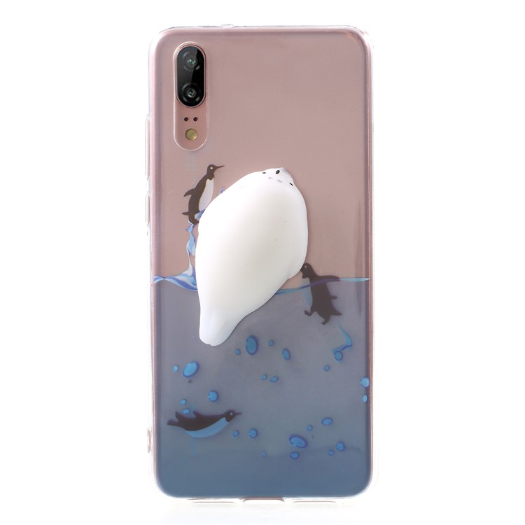 Pinch 3D Silicone Squishy Silicone Sea Lion Pattern Printing TPU Case for Huawei P20 - Penguin Pattern-1