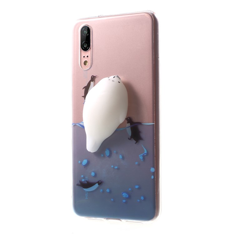 Pinch 3D Silicone Squishy Silicone Sea Lion Pattern Printing TPU Case for Huawei P20 - Penguin Pattern-3