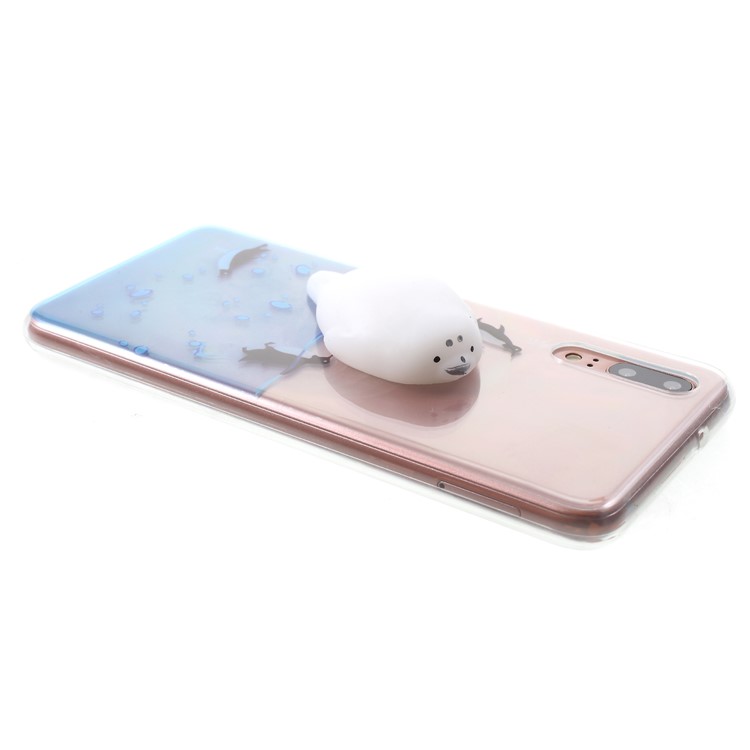 Pinch 3D Silicone Squishy Silicone Sea Lion Pattern Printing TPU Case for Huawei P20 - Penguin Pattern-4