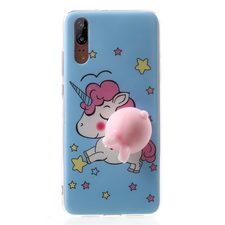 Pinch 3D Silicone Squishy Silicone Pig Pattern Printing TPU Back Case for Huawei P20 - Unicorn Pattern-1