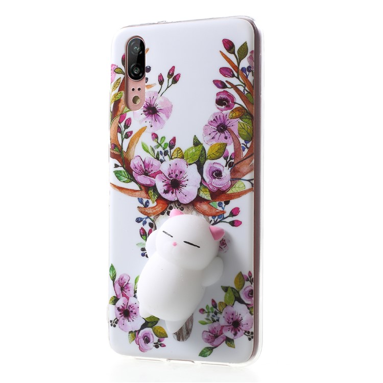 Pinch 3D Silicone Squishy Silicone Cat Pattern Printing TPU Shell for Huawei P20 - Flower Pattern-3