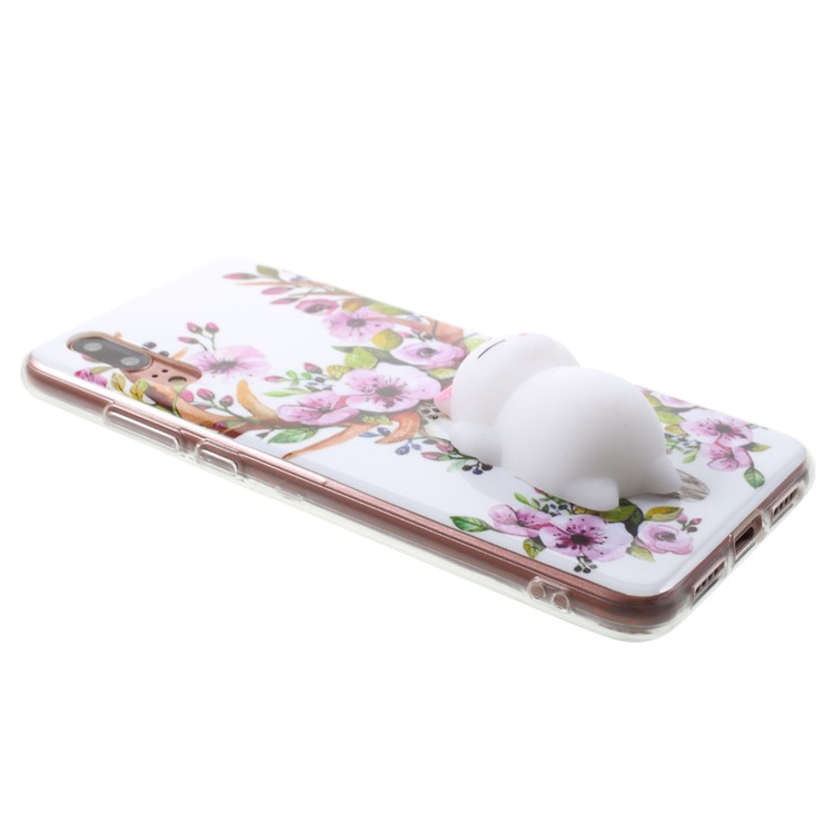 Pinch 3D Silicone Squishy Silicone Cat Pattern Printing TPU Shell for Huawei P20 - Flower Pattern-4