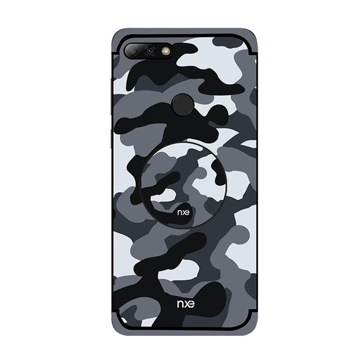 NXE Camouflage Pattern PC TPU Hybrid Case with Pop Out Stand for Huawei Honor 7C / Enjoy 8 - Grey-1