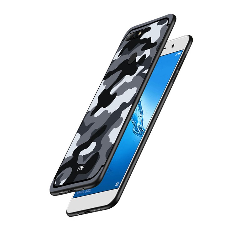 NXE Camouflage Pattern PC TPU Hybrid Case with Pop Out Stand for Huawei Honor 7C / Enjoy 8 - Grey-3