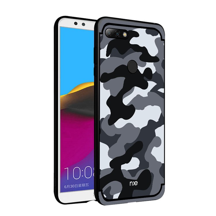 NXE Camouflage Pattern PC TPU Hybrid Case with Pop Out Stand for Huawei Honor 7C / Enjoy 8 - Grey-4