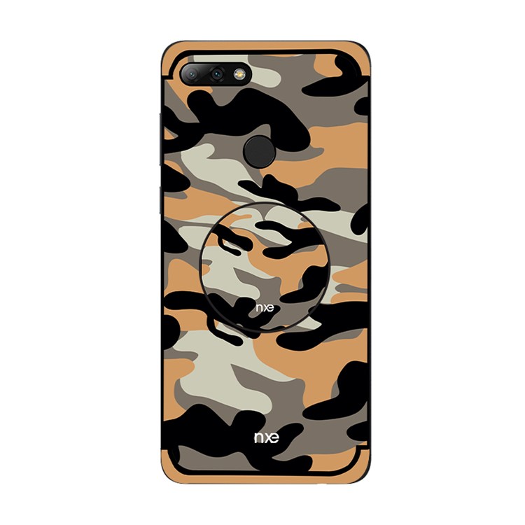 NXE Camouflage Pattern PC TPU Hybrid Back Case with Pop Out Stand for Huawei Honor 7C / Enjoy 8 /Y7 Prime (2018) - Orange-1