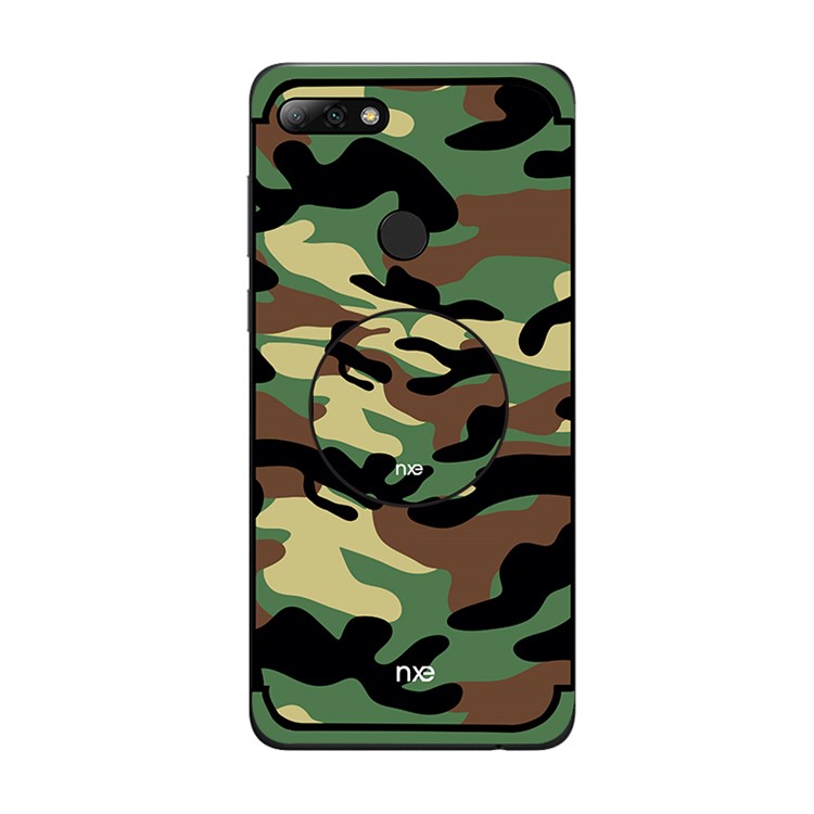 NXE Camouflage Pattern PC TPU Hybrid Cell Phone Case with Pop Out Stand for Huawei Honor 7C / Enjoy 8 /Y7 Prime (2018) - Green-1