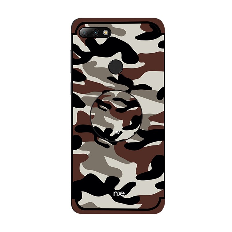 NXE Camouflage Pattern PC TPU Hybrid Mobile Phone Cover with Pop Out Stand for Huawei Honor 7C / Enjoy 8 /Y7 Prime (2018) - Coffee-1
