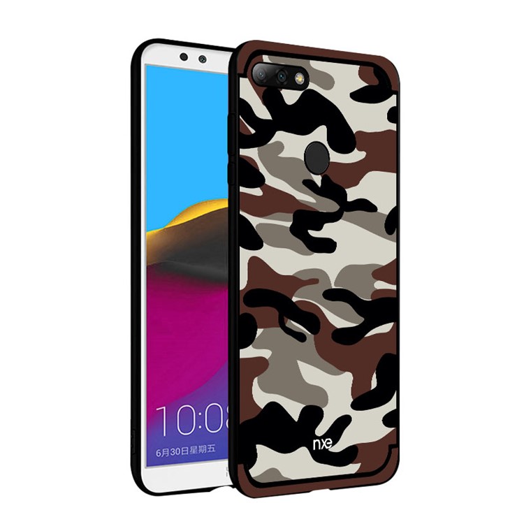 NXE Camouflage Pattern PC TPU Hybrid Mobile Phone Cover with Pop Out Stand for Huawei Honor 7C / Enjoy 8 /Y7 Prime (2018) - Coffee-4