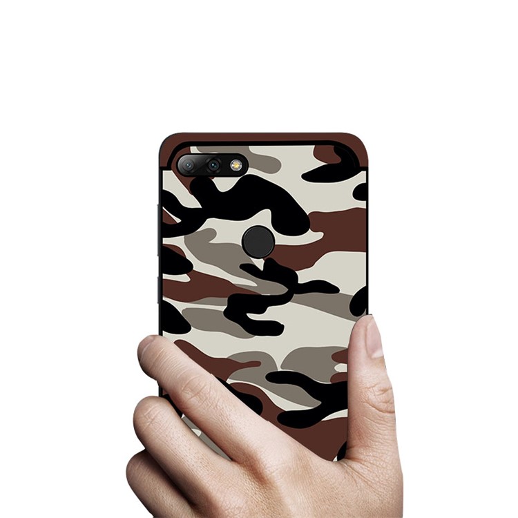 NXE Camouflage Pattern PC TPU Hybrid Mobile Phone Cover with Pop Out Stand for Huawei Honor 7C / Enjoy 8 /Y7 Prime (2018) - Coffee-5
