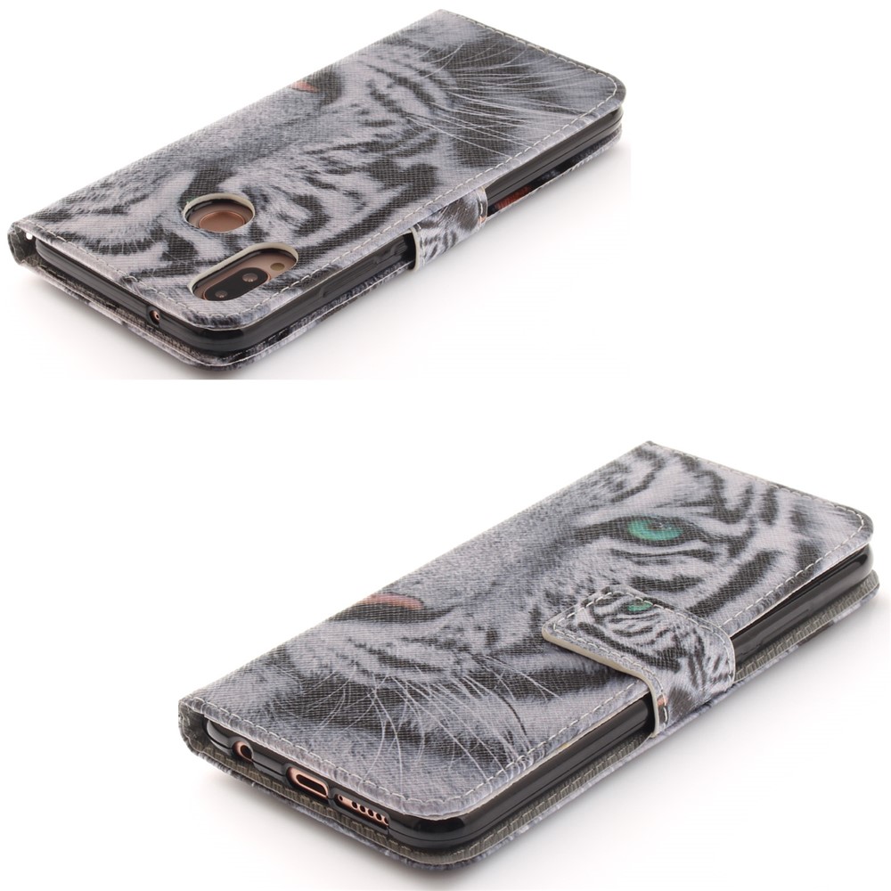 Patterned Wallet Stand PU Leather Case for Huawei P20 Lite / Nova 3e - Tiger with Green Eye-4