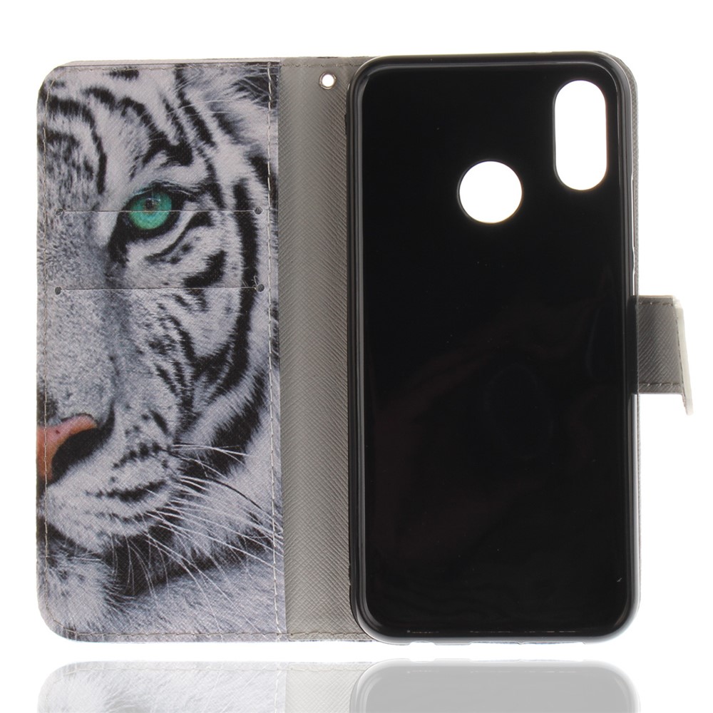 Patterned Wallet Stand PU Leather Case for Huawei P20 Lite / Nova 3e - Tiger with Green Eye-8