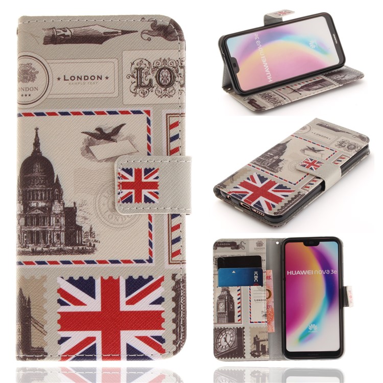 Patterned Wallet Stand PU Leather Cover for Huawei P20 Lite / Nova 3e - London Elements-1