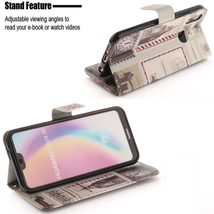 Patterned Wallet Stand PU Leather Cover for Huawei P20 Lite / Nova 3e - London Elements-5