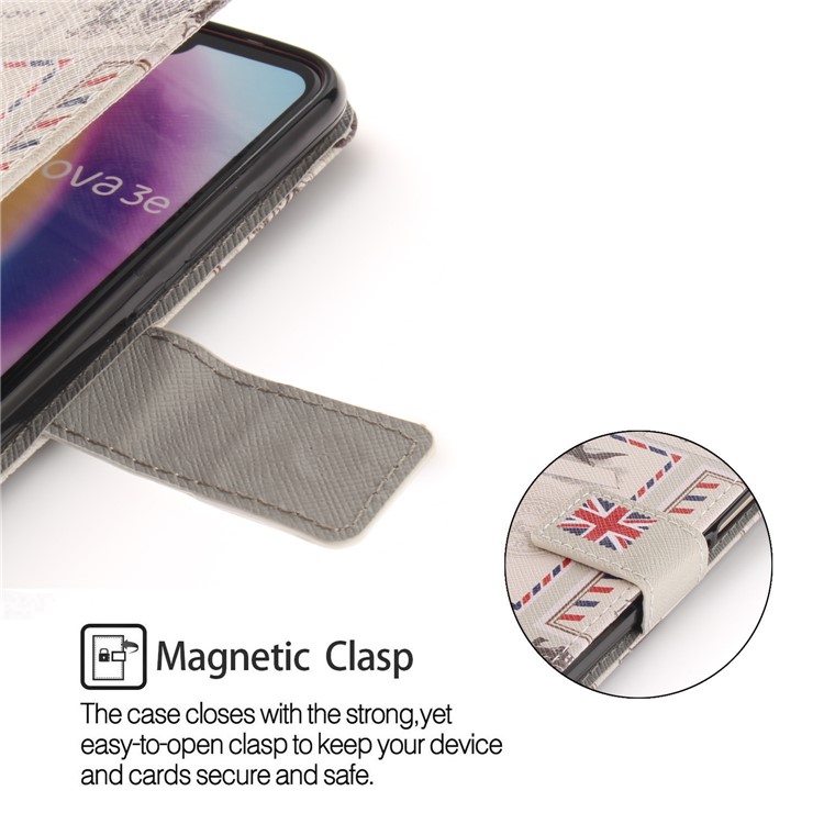Patterned Wallet Stand PU Leather Cover for Huawei P20 Lite / Nova 3e - London Elements-6