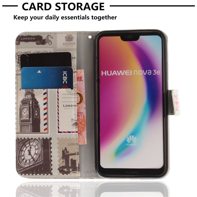 Patterned Wallet Stand PU Leather Cover for Huawei P20 Lite / Nova 3e - London Elements-7